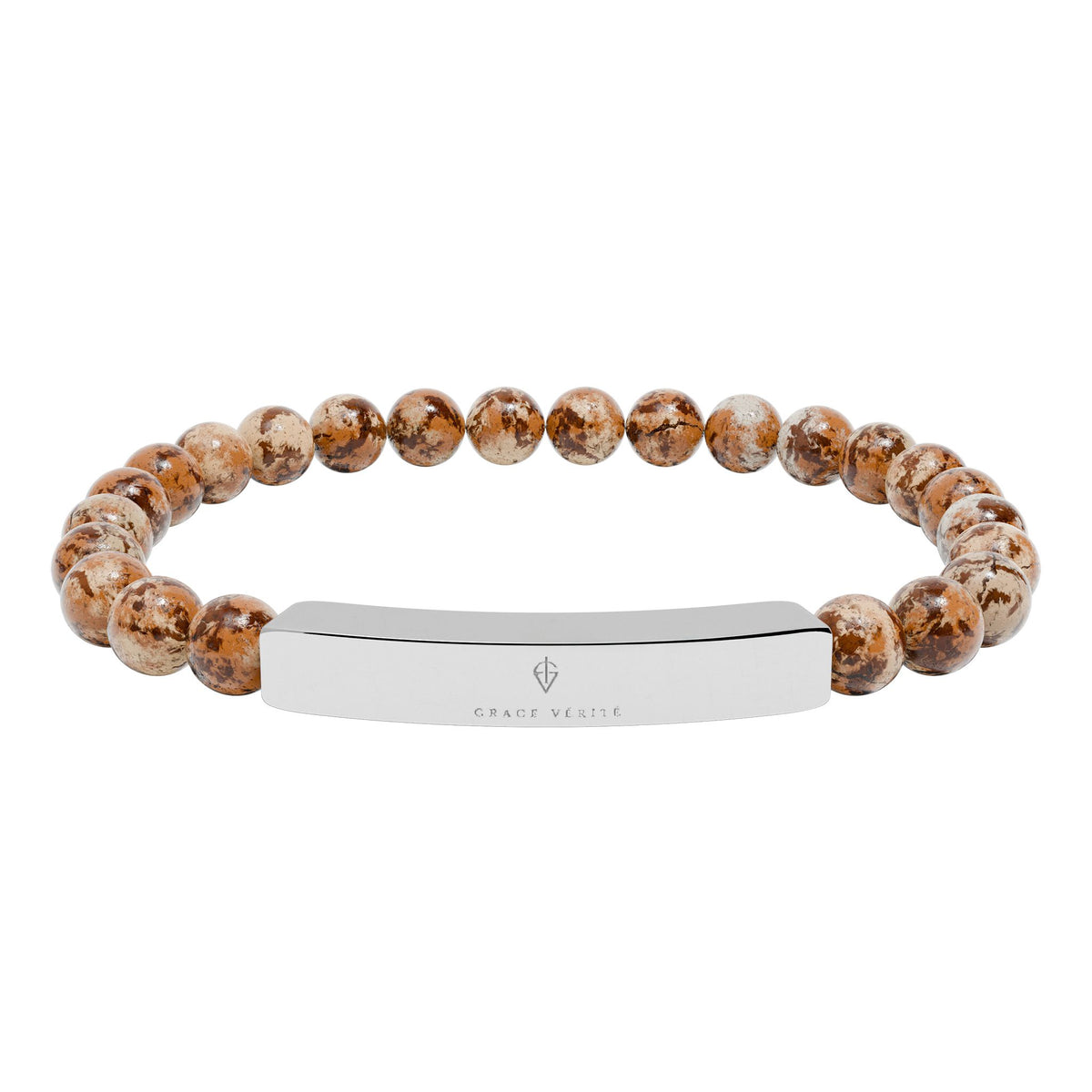 Engravable Natural Stone Bead Bracelet — Stretch ID Bar