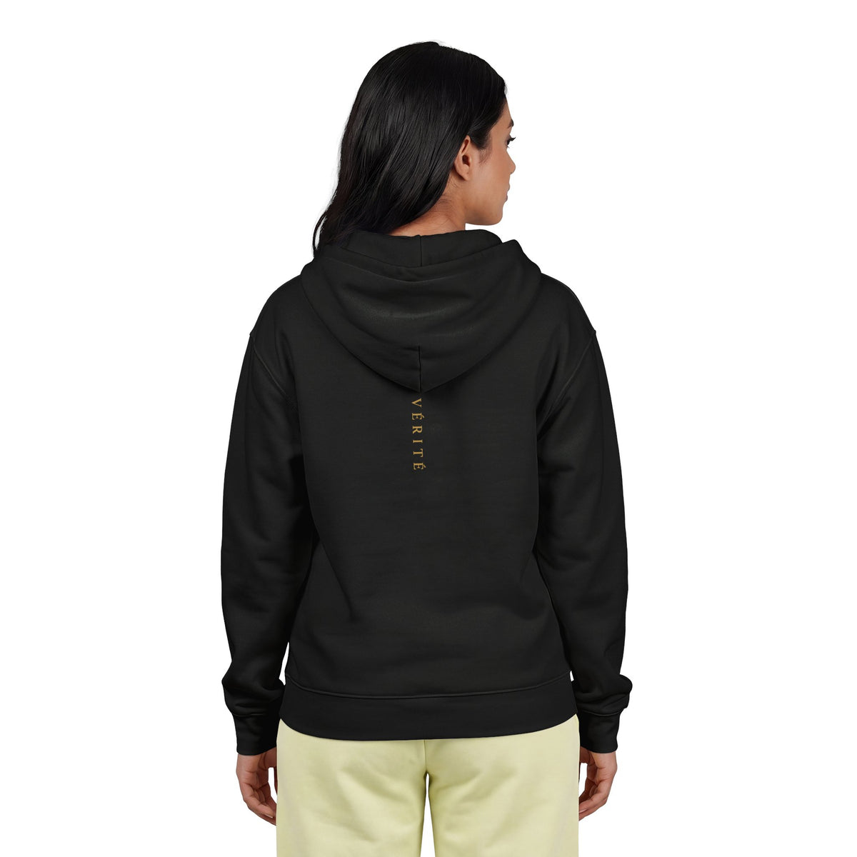 Gold Emblazoned Zip Hoodie — Geometric Crest "Verite" Design