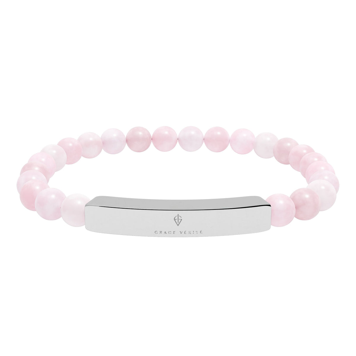 Engravable Natural Stone Bead Bracelet — Stretch ID Bar