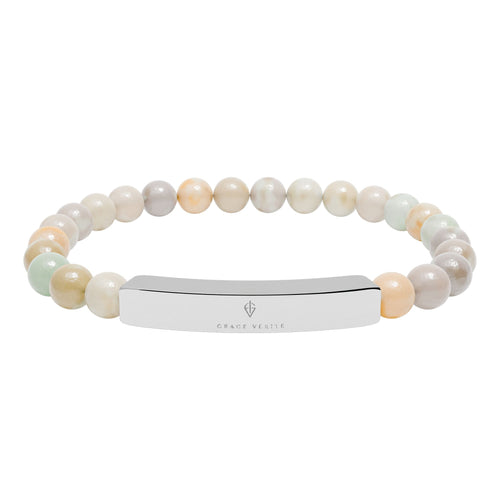 Engravable Natural Stone Bead Bracelet — Stretch ID Bar