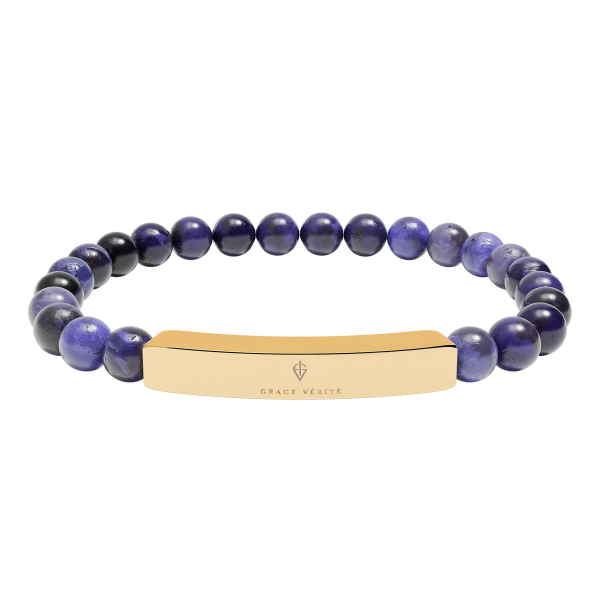 Engravable Natural Stone Bead Bracelet — Stretch ID Bar