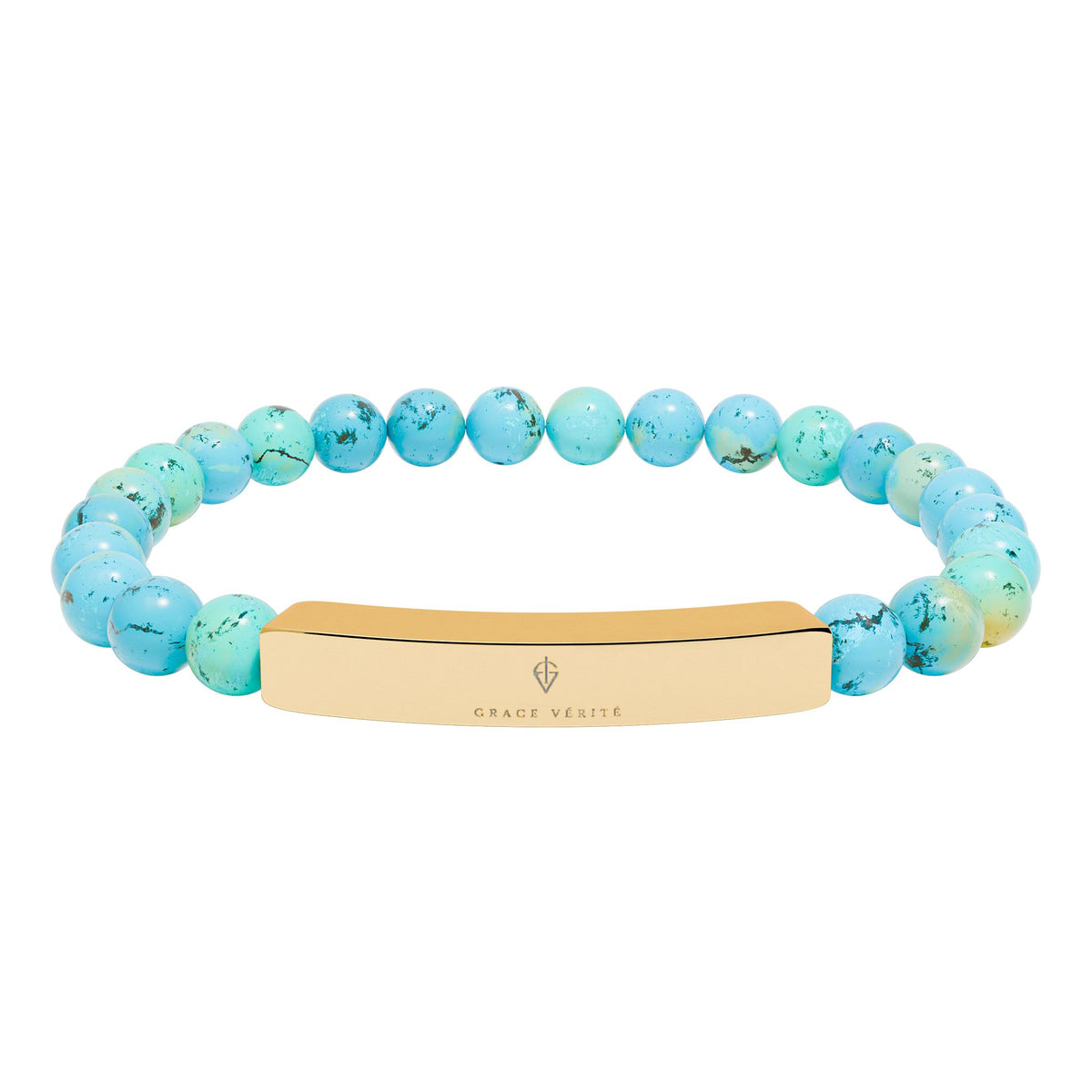 Engravable Natural Stone Bead Bracelet — Stretch ID Bar