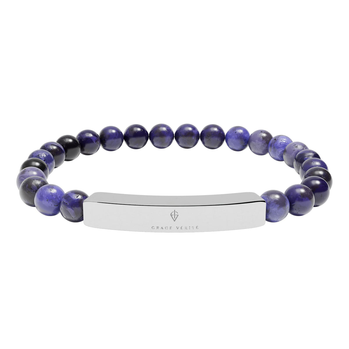 Engravable Natural Stone Bead Bracelet — Stretch ID Bar