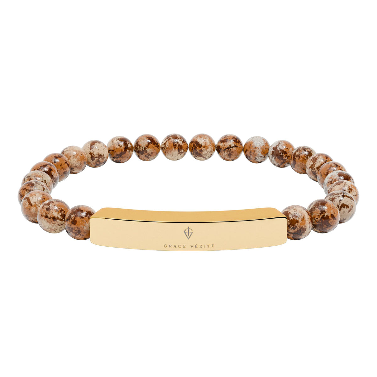 Engravable Natural Stone Bead Bracelet — Stretch ID Bar