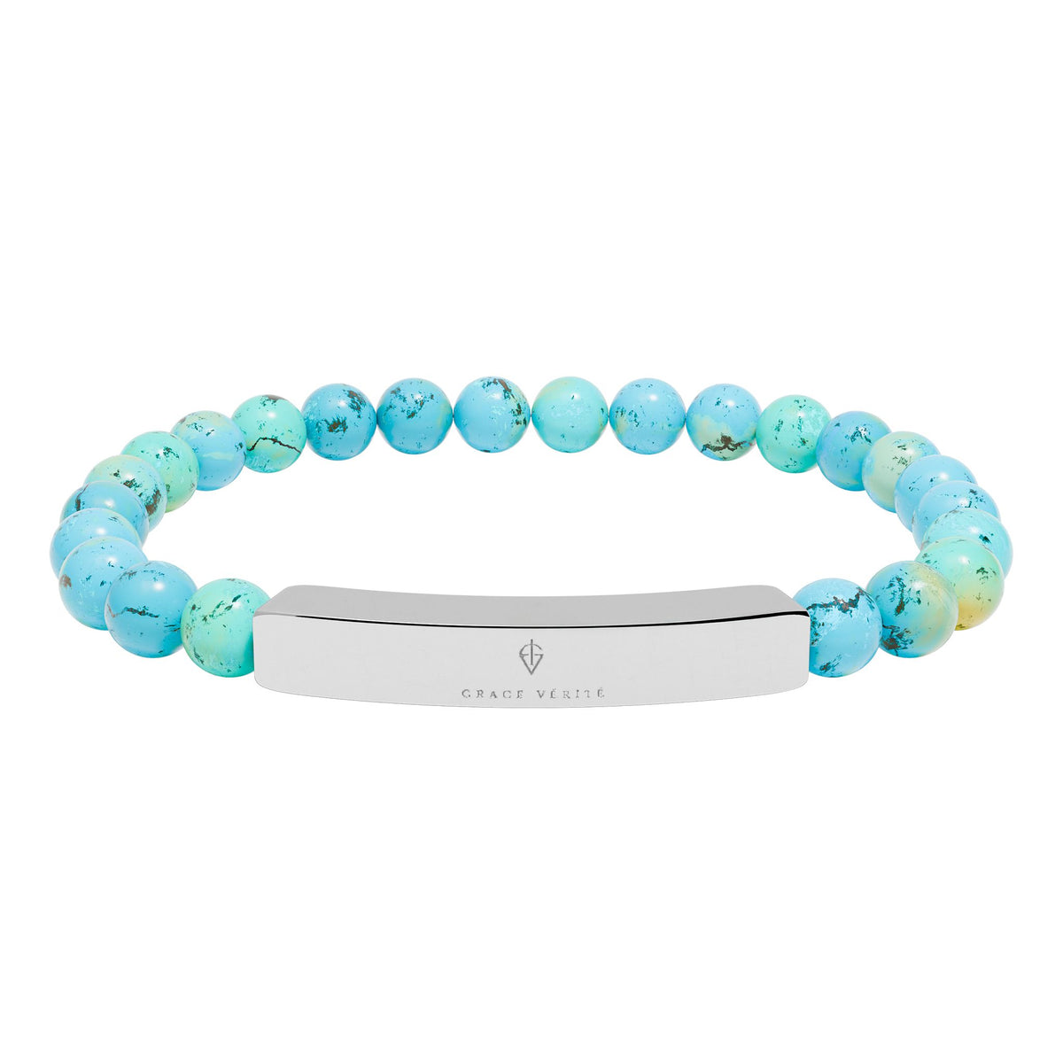 Engravable Natural Stone Bead Bracelet — Stretch ID Bar