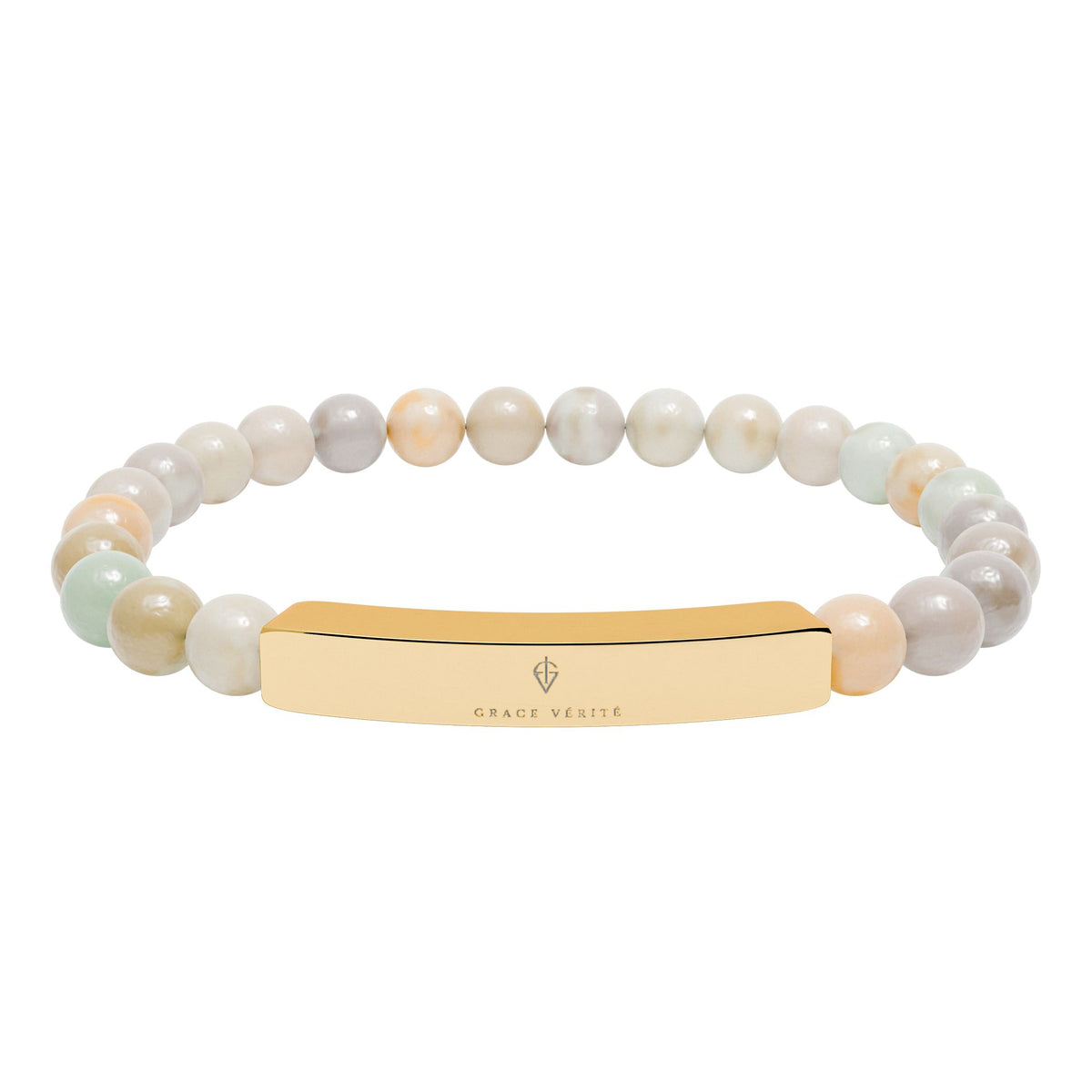 Engravable Natural Stone Bead Bracelet — Stretch ID Bar