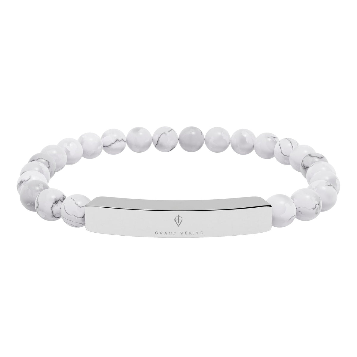 Engravable Natural Stone Bead Bracelet — Stretch ID Bar