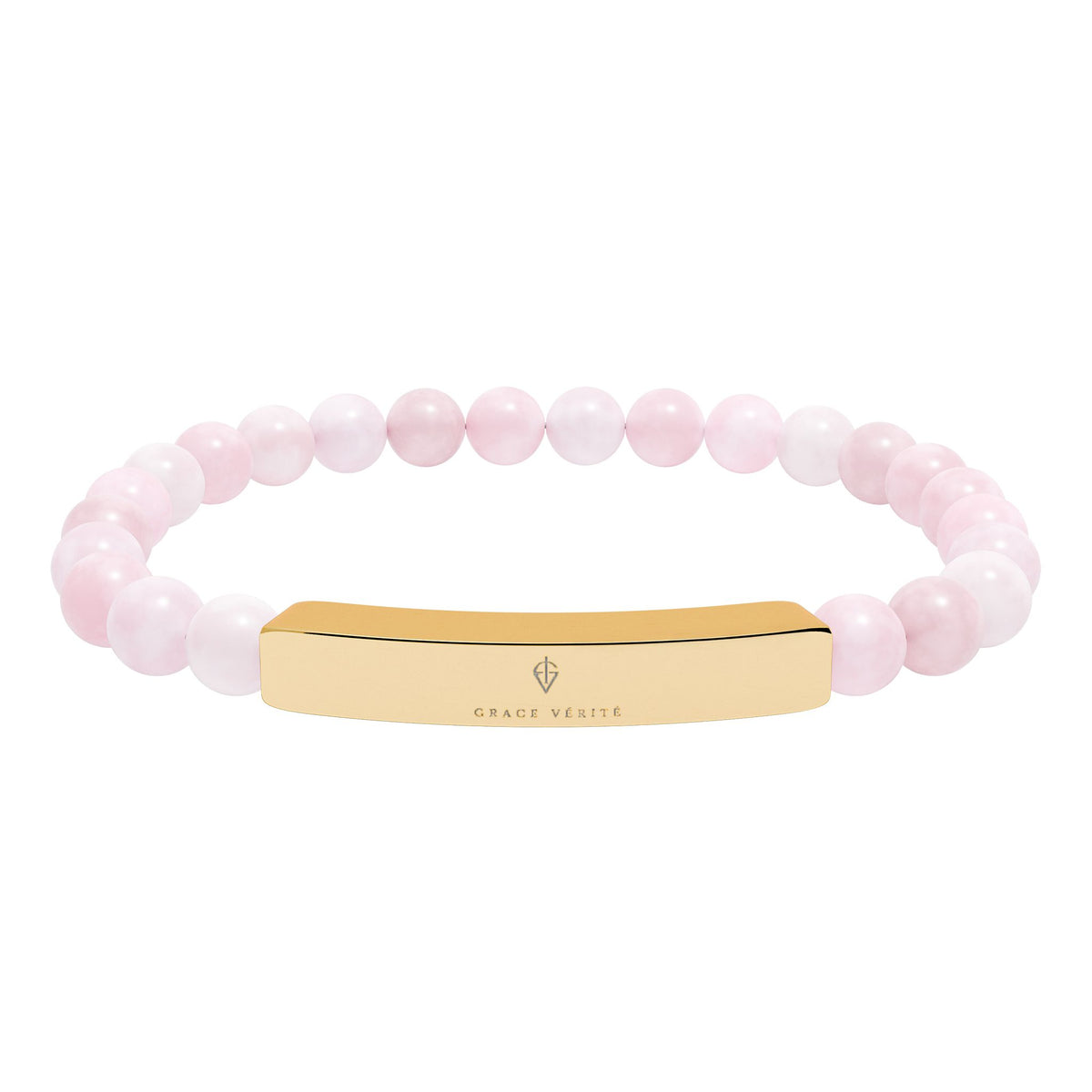 Engravable Natural Stone Bead Bracelet — Stretch ID Bar
