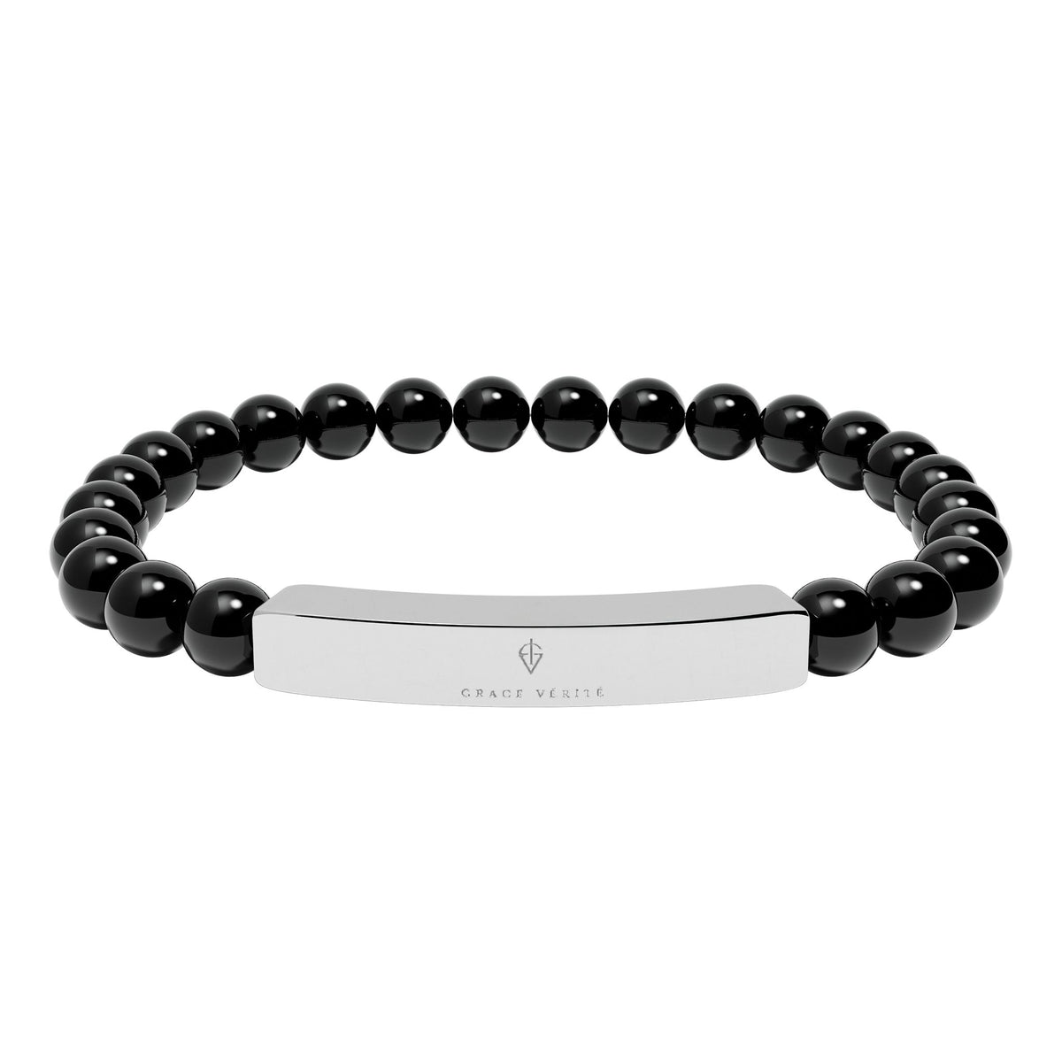 Engravable Natural Stone Bead Bracelet — Stretch ID Bar