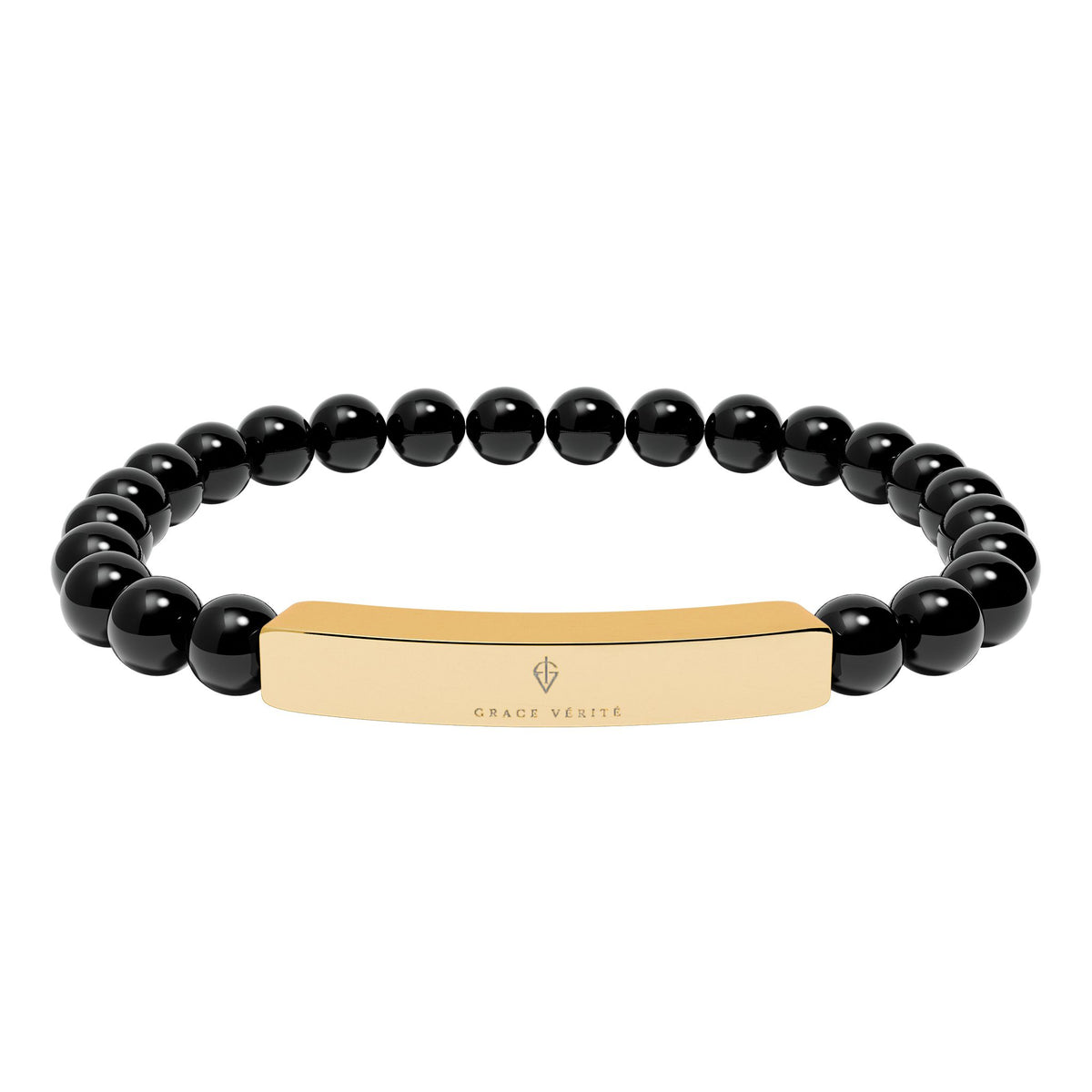 Engravable Natural Stone Bead Bracelet — Stretch ID Bar