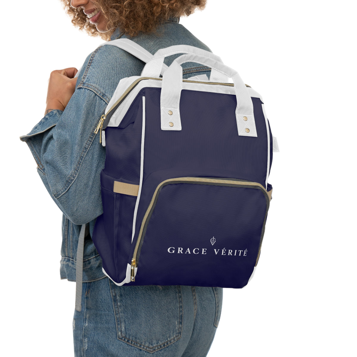 Multifunctional Diaper Backpack — Navy Baby Bag with Changing Pad, Insulated Bottle Pockets & Stroller Straps